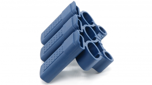 5x Premium Trio Haltekappen für Lattenroste | 70 mm Kappentiefe | feste Ausführung (blau)